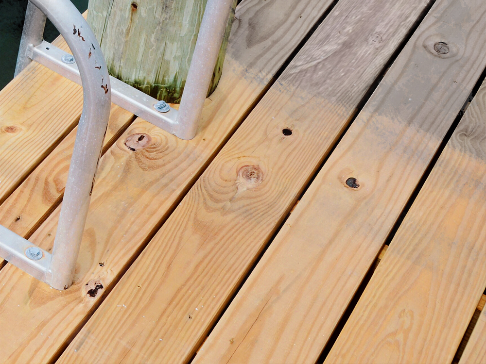 Dock wood surface pressure washed
